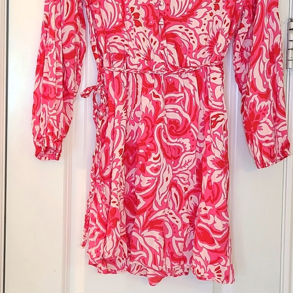 Zara Button-Down Printed Mini Dress Pink and White Large - Picture 3 of 8